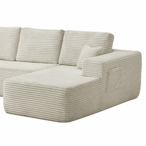 English Elm Lp-Beige-02-Chaise Corduroy Sectional Sofa with Reversible Chaise for Modern Living Beige Right Chaise W3975P415757