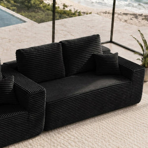 English Elm Lp-Black-2 Seater Corduroy Modular Sofa Deep Cushioned Low Profile for Living Room W3975P415758