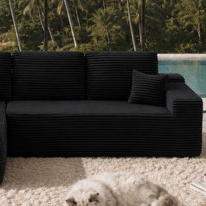 English Elm Lp-Black-2 Seater Corduroy Modular Sofa Deep Cushioned Low Profile for Living Room W3975P415758