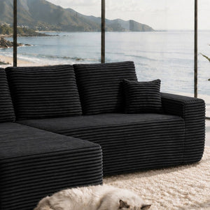 English Elm Lp-Black-2 Seater Corduroy Modular Sofa Deep Cushioned Low Profile for Living Room W3975P415758
