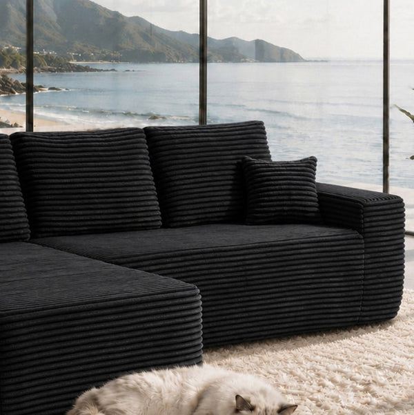 English Elm Lp-Black-2 Seater Corduroy Modular Sofa Deep Cushioned Low Profile for Living Room W3975P415758