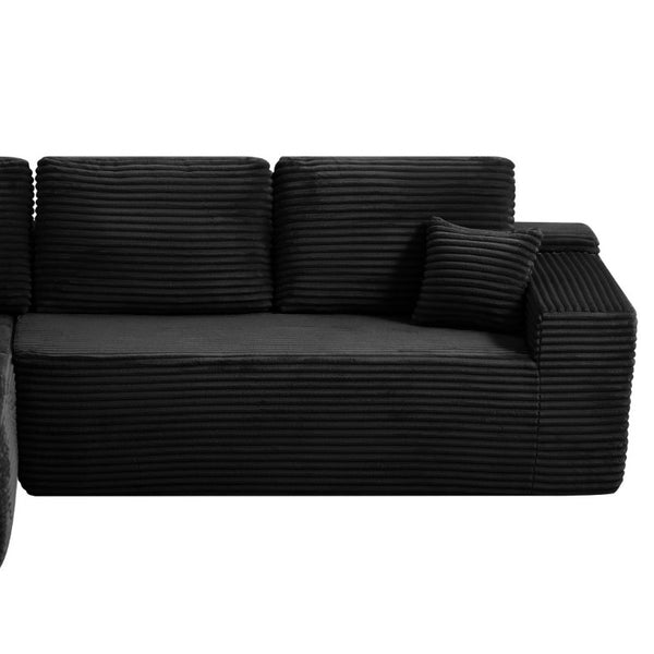 English Elm Lp-Black-2 Seater Corduroy Modular Sofa Deep Cushioned Low Profile for Living Room W3975P415758