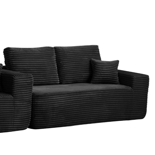 English Elm Lp-Black-2 Seater Corduroy Modular Sofa Deep Cushioned Low Profile for Living Room W3975P415758