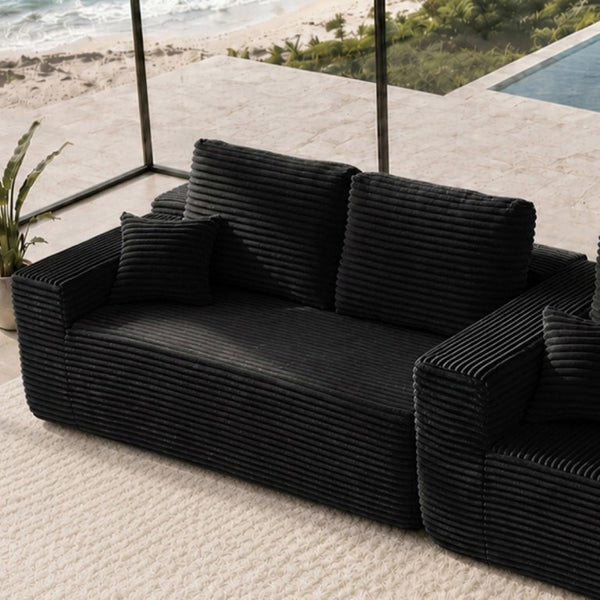English Elm 68.1Cloud Modular Sectional Sofa Plush Corduroy Deep Seat Living Room Lounge Black Right W3975P415760