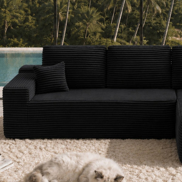 English Elm 68.1Cloud Modular Sectional Sofa Plush Corduroy Deep Seat Living Room Lounge Black Right W3975P415760