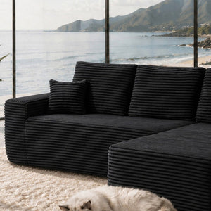 English Elm 68.1Cloud Modular Sectional Sofa Plush Corduroy Deep Seat Living Room Lounge Black Right W3975P415760