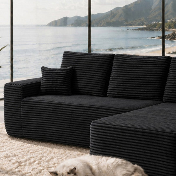 English Elm 68.1Cloud Modular Sectional Sofa Plush Corduroy Deep Seat Living Room Lounge Black Right W3975P415760