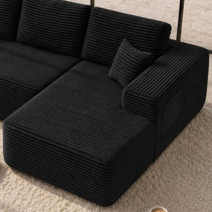 English Elm Lp-Beige-02-Chaise Corduroy Sectional Sofa with Reversible Chaise for Modern Living Black Right Chaise W3975P415761