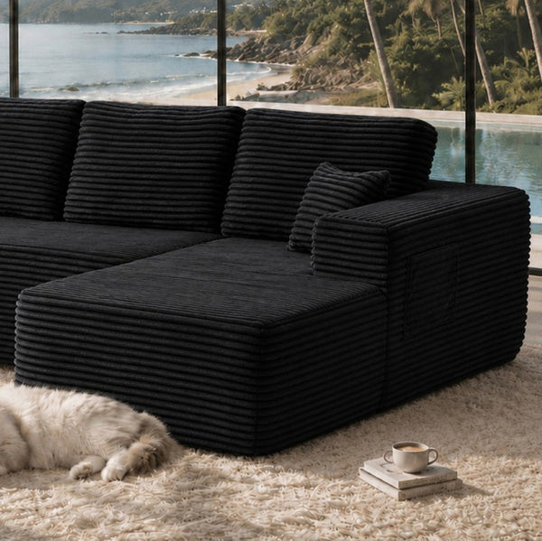 English Elm Lp-Beige-02-Chaise Corduroy Sectional Sofa with Reversible Chaise for Modern Living Black Right Chaise W3975P415761