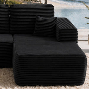 English Elm Lp-Beige-02-Chaise Corduroy Sectional Sofa with Reversible Chaise for Modern Living Black Right Chaise W3975P415761