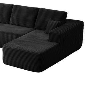 English Elm Lp-Beige-02-Chaise Corduroy Sectional Sofa with Reversible Chaise for Modern Living Black Right Chaise W3975P415761