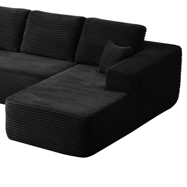 English Elm Lp-Beige-02-Chaise Corduroy Sectional Sofa with Reversible Chaise for Modern Living Black Right Chaise W3975P415761