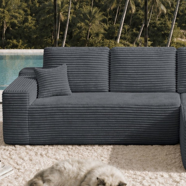 English Elm Right Plush Fabric Sectional Sofa Reversible Chaise Modern Living Room Compact Seat W3975P415764