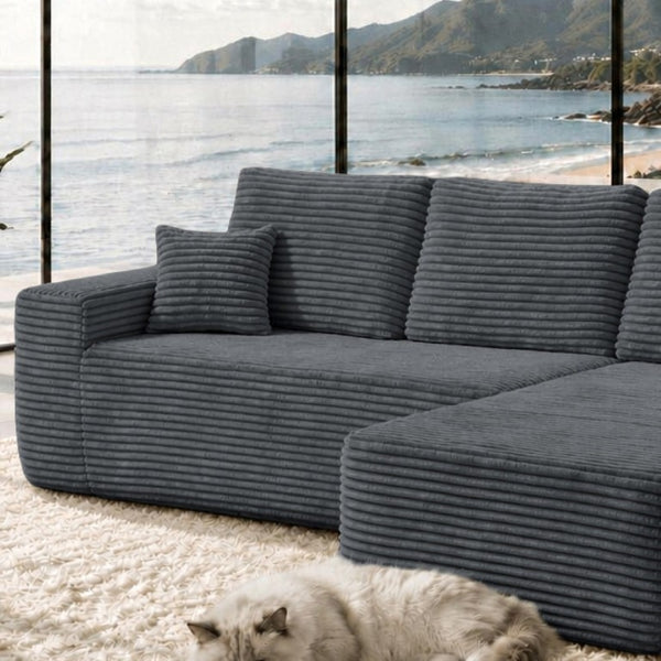 English Elm Right Plush Fabric Sectional Sofa Reversible Chaise Modern Living Room Compact Seat W3975P415764