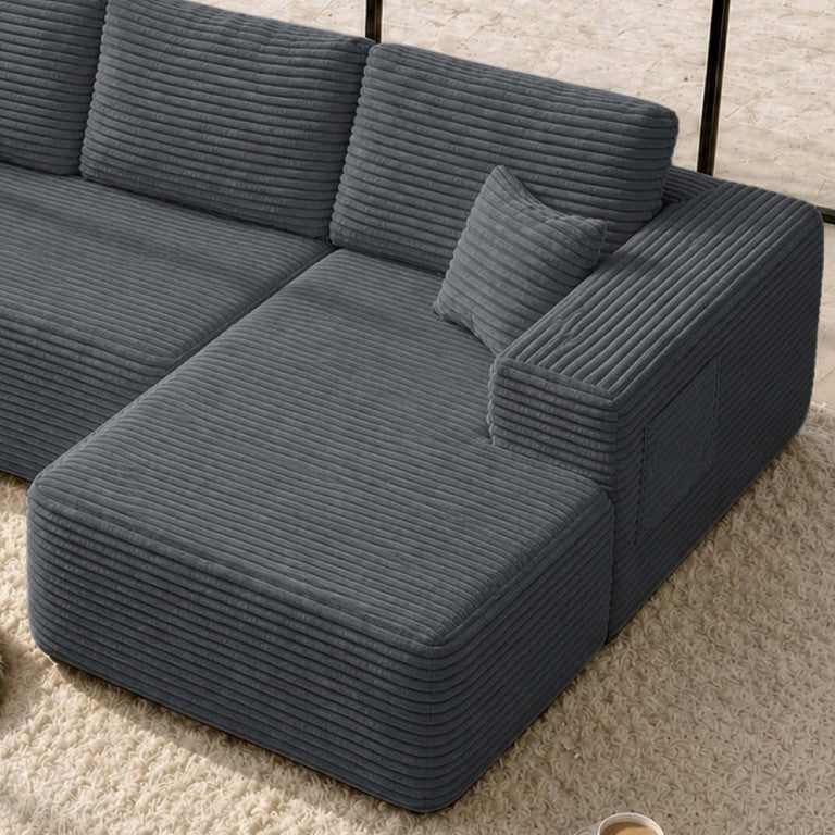 English Elm Right Facing Corduroy Sectional Sofa Low Profile Modular Chaise for Living Rooms W3975P415765