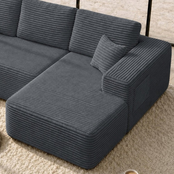 English Elm Right Facing Corduroy Sectional Sofa Low Profile Modular Chaise for Living Rooms W3975P415765