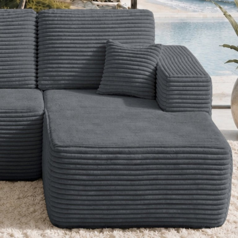 English Elm Right Facing Corduroy Sectional Sofa Low Profile Modular Chaise for Living Rooms W3975P415765