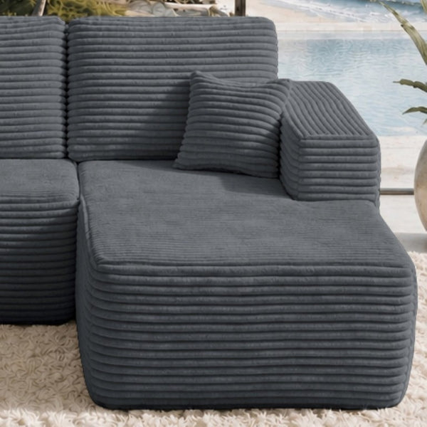 English Elm Right Facing Corduroy Sectional Sofa Low Profile Modular Chaise for Living Rooms W3975P415765
