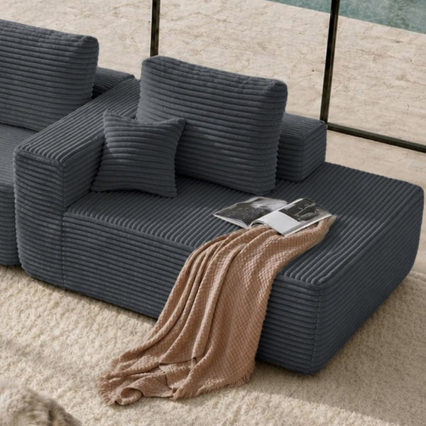 English Elm Right Facing Corduroy Sectional Sofa Low Profile Modular Chaise for Living Rooms W3975P415765