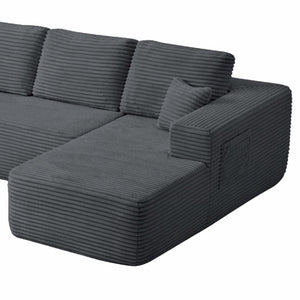 English Elm Right Facing Corduroy Sectional Sofa Low Profile Modular Chaise for Living Rooms W3975P415765