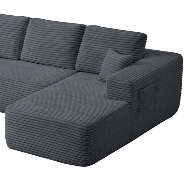English Elm Right Facing Corduroy Sectional Sofa Low Profile Modular Chaise for Living Rooms W3975P415765
