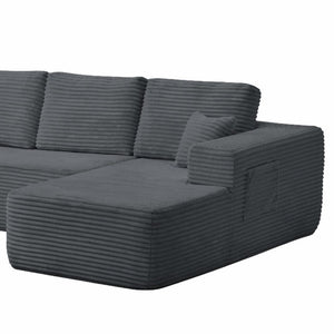 English Elm Right Facing Corduroy Sectional Sofa Low Profile Modular Chaise for Living Rooms W3975P415765