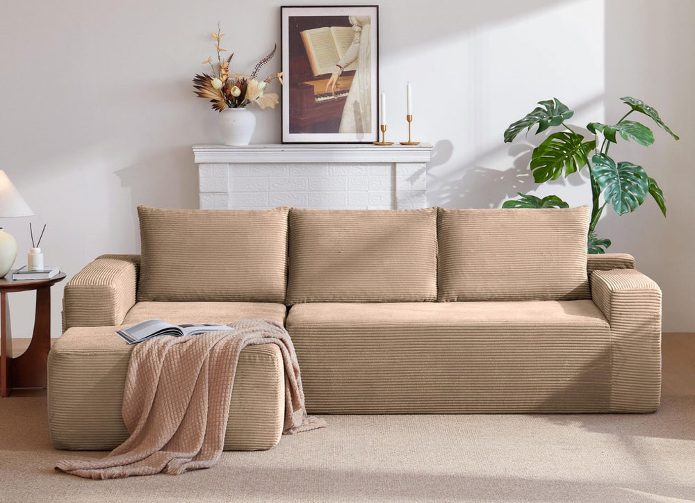 English Elm 96.9Cloud Corduroy L-Shaped Sectional Deep Lounge Sofa for Modern Living Spaces W3975P419030