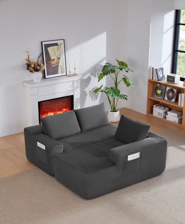 English Elm 96.9Compressible Corduroy Cloud Sectional Sofa Deep Plush Seating for Modern Living Rooms W3975P419060