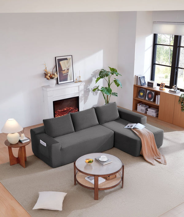 English Elm 96.9Compressible Corduroy Cloud Sectional Sofa Deep Plush Seating for Modern Living Rooms W3975P419060