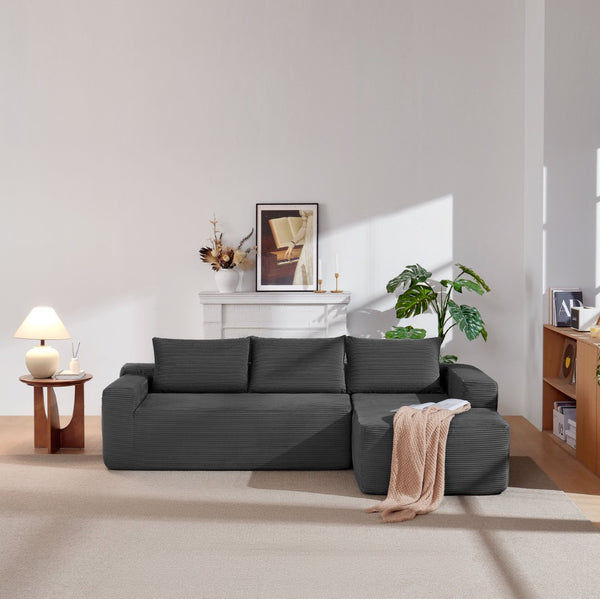 English Elm 96.9Compressible Corduroy Cloud Sectional Sofa Deep Plush Seating for Modern Living Rooms W3975P419060