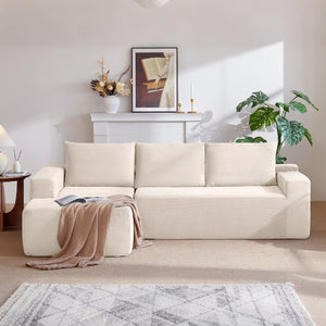English Elm 96.9''Cloud Modular L-Shaped Sectional Corduroy Sofa Deep Seat Living Room Couch White Left W3975P442075