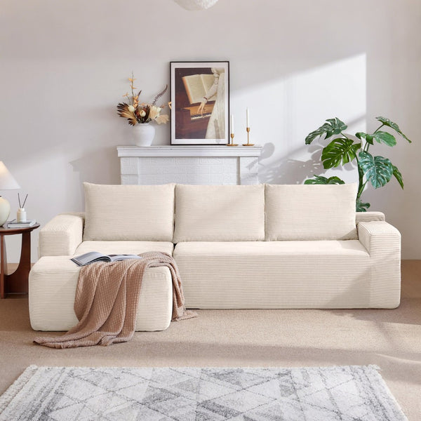 English Elm 96.9''Cloud Modular L-Shaped Sectional Corduroy Sofa Deep Seat Living Room Couch White Left W3975P442075