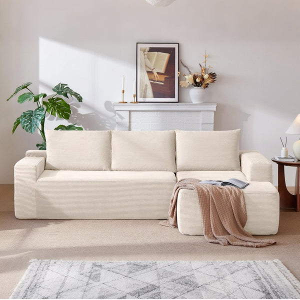English Elm 96.9''Cloud Modular L-Shaped Sectional Corduroy Sofa Deep Seat Living Room Couch White Right W3975P442655