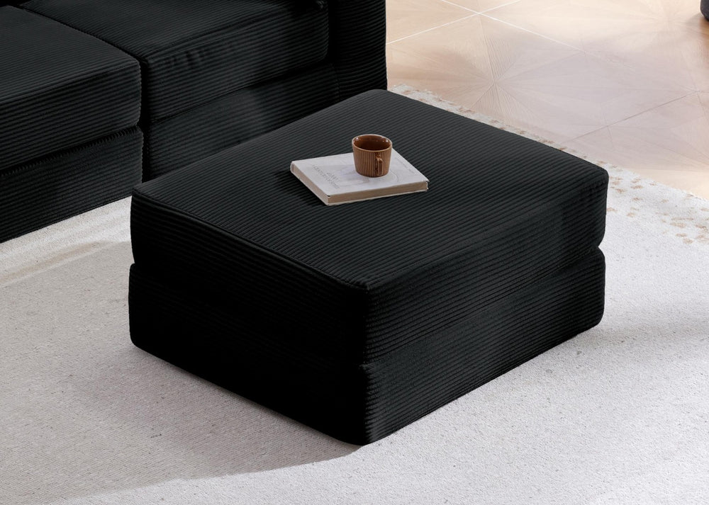 English Elm Ottoman-modular-black Corduroy Floor Sofa Modular Sectional for Living Room Lounge Black W3975P455210