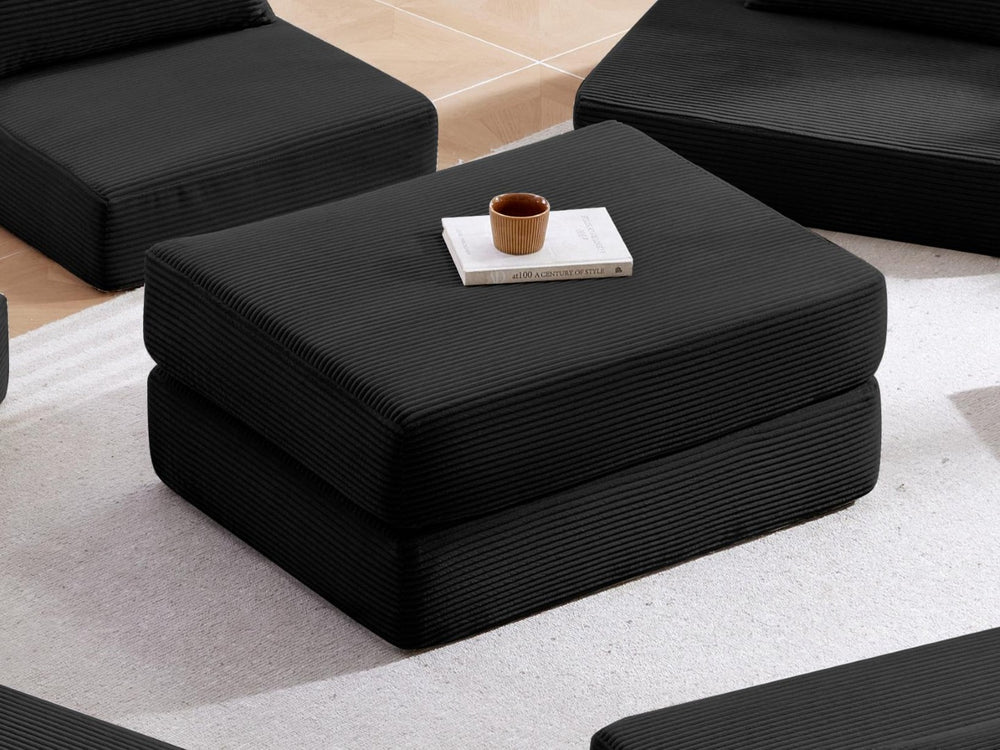 English Elm Ottoman-modular-black Corduroy Floor Sofa Modular Sectional for Living Room Lounge Black W3975P455210