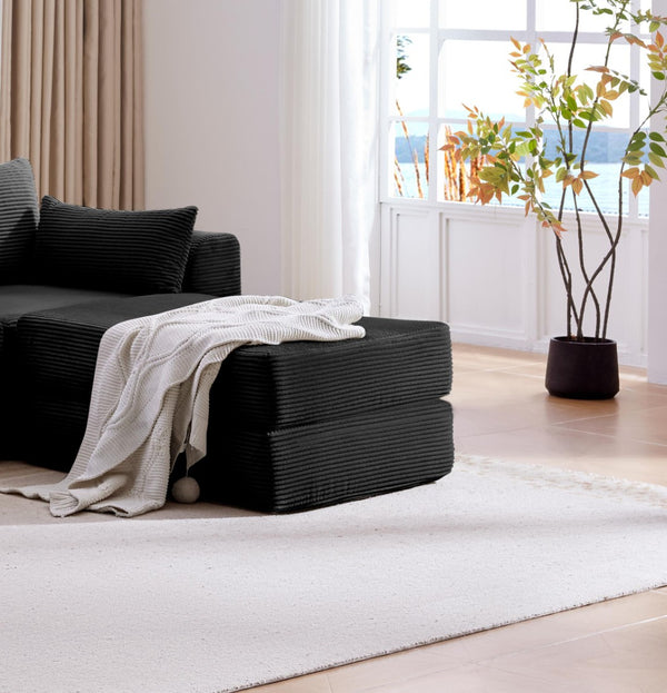 English Elm Ottoman-modular-black Corduroy Floor Sofa Modular Sectional for Living Room Lounge Black W3975P455210