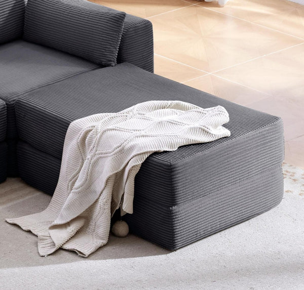 English Elm Ottoman-modular-black Corduroy Floor Sofa Modular Sectional for Living Room Lounge Grey W3975P455211