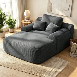 English Elm Convertible Corduroy Chaise Lounge Sleeper Chair with Pillows for Bedroom Living Room W3975P455215
