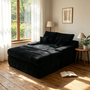 English Elm 59-Inch Plush Convertible Chaise Sleeper Armchair with Pillows for Living Room Use W3975P462039