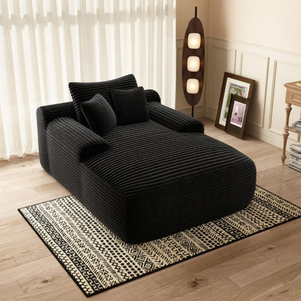 English Elm Convertible Plush Chaise Sleeper Armchair with Wide Armrest and Throw Pillows Included W3975P476125