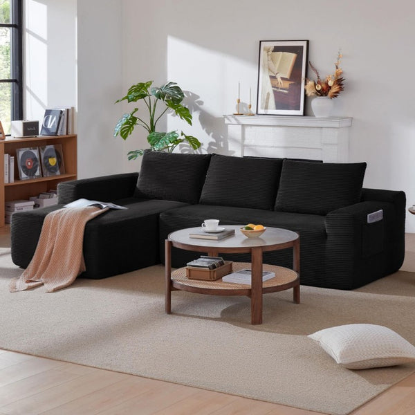 English Elm New-96.9 Cloud Sectional Corduroy Modular Sofa Deep Seat L-Shape Chaise Living Room Left W3975P476160