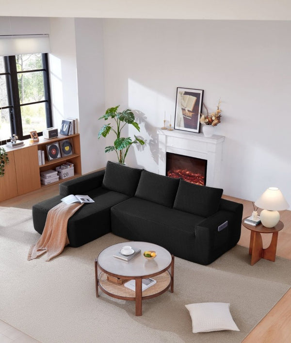 English Elm New-96.9 Cloud Sectional Corduroy Modular Sofa Deep Seat L-Shape Chaise Living Room Left W3975P476160