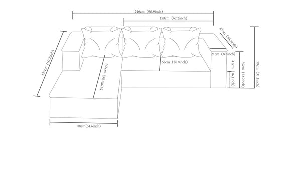English Elm New-96.9 Cloud Sectional Corduroy Modular Sofa Deep Seat L-Shape Chaise Living Room Left W3975P476160