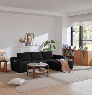 English Elm New-96.9 Cloud Sectional Corduroy Modular Sofa Deep Seat L-Shape Chaise Living Room Right W3975P476161