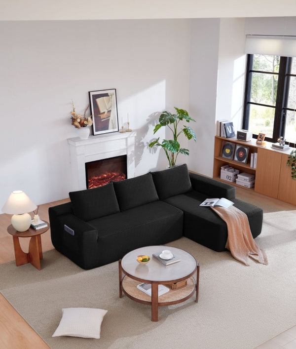 English Elm New-96.9 Cloud Sectional Corduroy Modular Sofa Deep Seat L-Shape Chaise Living Room Right W3975P476161