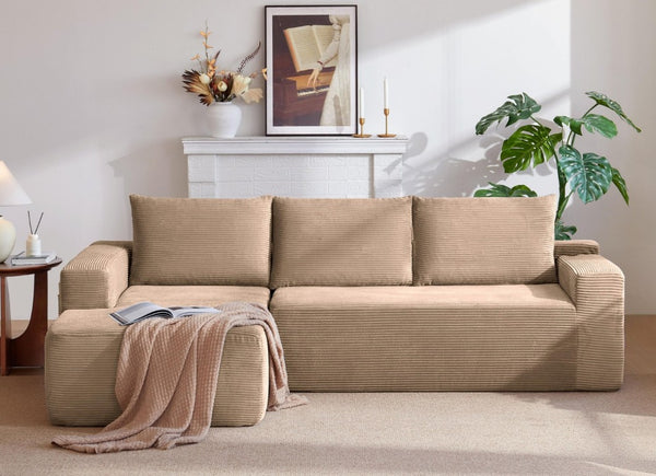English Elm New Modular L-Shaped Sectional Sofa Deep Seat Corduroy Upholstered Living Room Couch W3975P476165