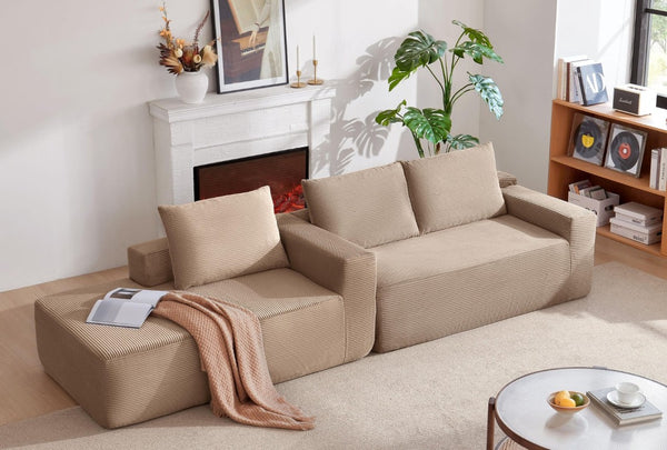 English Elm New Modular L-Shaped Sectional Sofa Deep Seat Corduroy Upholstered Living Room Couch W3975P476165