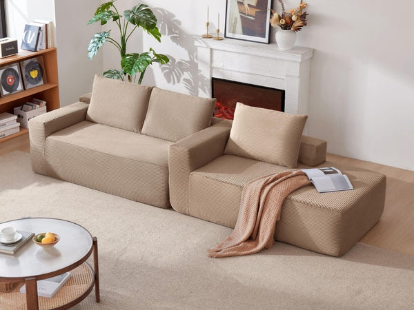 English Elm New96.9 Cloud Sectional Sofa Corduroy Deep Seat Modular L Shape Lounge for Living Room W3975P476166