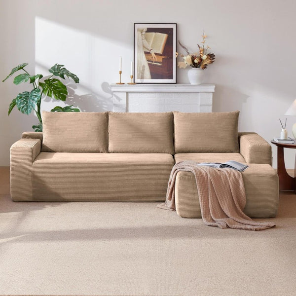English Elm New96.9 Cloud Sectional Sofa Corduroy Deep Seat Modular L Shape Lounge for Living Room W3975P476166