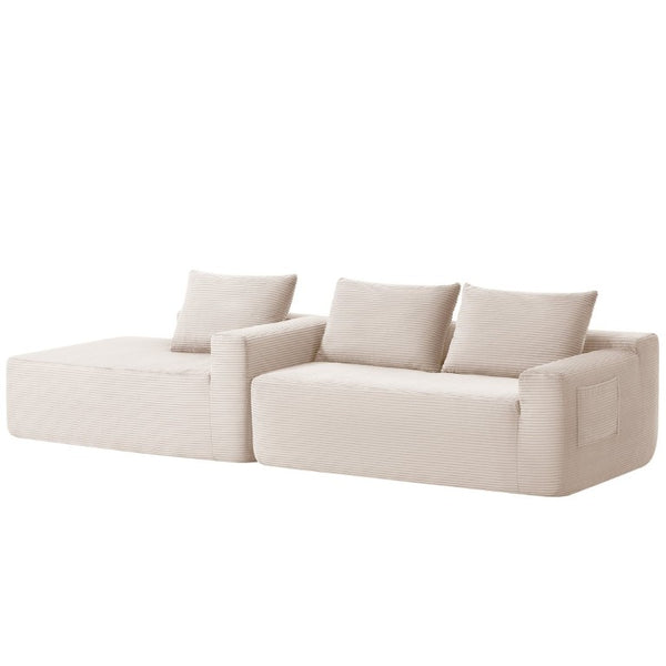 English Elm New Modular L-Shaped Sectional Sofa Deep Corduroy Cushions for Modern Living Spaces White Left W3975P476167